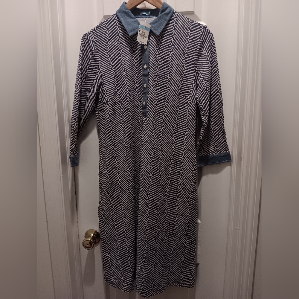 J Mclaughlin Elena Catalina Cloth Shift Dress Womens Sleeve Collared Navy Blue